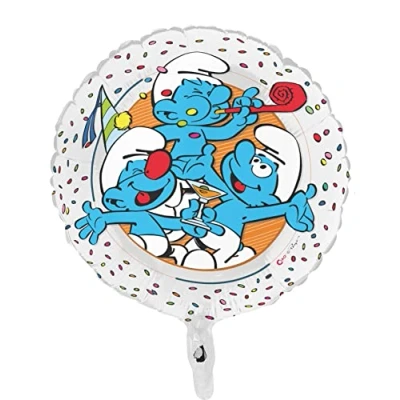 Afbeelding van Ciao Smurfs Mylar folieballon, rond, 46 cm, originele Smurfs, lichtblauw, wit