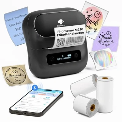 Afbeelding van Phomemo M220 Label Printer Zelfklevende Mobiele Thermische Printer, Draagbare Bluetooth Maker voor Barcode, Thuis en Kantoor School Etikettering, Android &amp; iOS