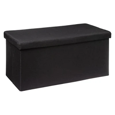 Afbeelding van Atmosphera Poef/hocker/voetenbankje opbergbox fluweel zwart PO/MDF 38 x 76 cm Poefs
