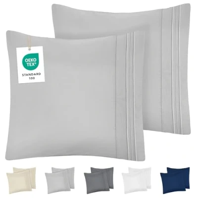 Afbeelding van Dreamzie kussensloop 60x60 set van 2 in Oeko Tex gecertificeerde geborstelde microvezel zachte kussenhoes met geborduurde patronen grijs