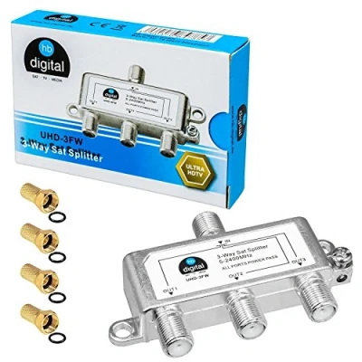 Afbeelding van HB DIGITAL SAT BK FM verdeler 3 voudige splitter (3 weg) * 5 2400 MHz digitaal en analoog geschikt volledig afgeschermd DVB S S2 kabeltelevisie C incl. 4 bijpassende