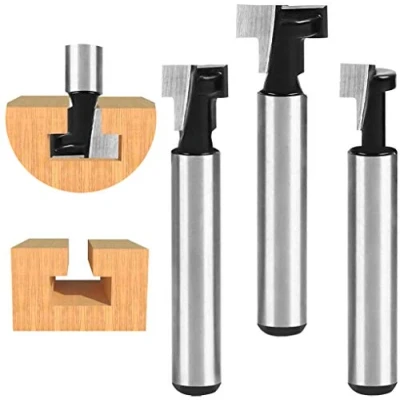 Afbeelding van flintronic freesset, frees voor bovenfrees, frezen gereedschapsset, groeffrees, 6,35 mm schacht cutter router, 3 delige t houtbewerkingsgereedschap bit