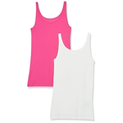 Afbeelding van Amazon Essentials Damesvest, slimfit, dunne bandjes, set van 2, wit/donkerroze, maat XS