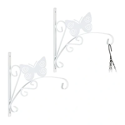 Afbeelding van Relaxdays plantenhaak met vlinder set van 2 bloemenhaak wandhaak metaal wit