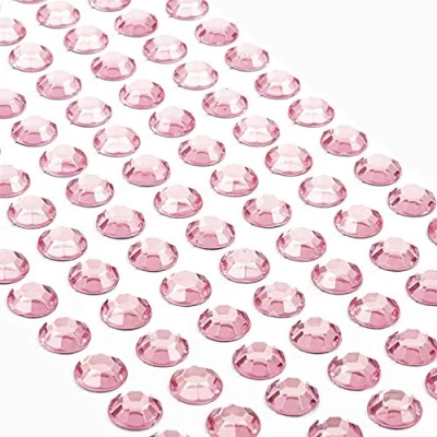 Afbeelding van Movoja Rosane Strasssteentjes, ronde glitterstenen, 10 mm, zelfklevend, voor decoratie en knutselen, sierstenen om op te plakken, decoratieve stenen, knutselstenen, roze