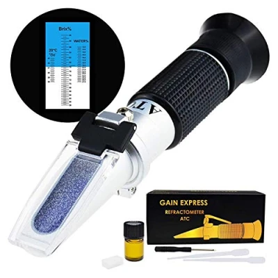 Afbeelding van 3 in 1 Honing Refractometer Brix/Vocht/Baume tester Meter ATC, Drie schaal 58 90%/12 27%/38 43Be&#039;, Suikerwatergehalte Bijenteelt Ahornsiroop, Testkit met kalibratieolie en blok