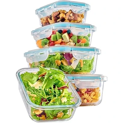 Afbeelding van Vershouddozen met deksel, 4 delige set, van glas, luchtdicht, vaatwasmachinebestendig, BPA vrij, borosilicaatglas
