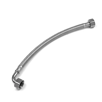 Afbeelding van Xcel Home WRAS Goedgekeurde elleboog 1/2 (90) x BSP 300 mm flexibele buisconnectoren 2 maten enkele buis roestvrij staal gevlochten flexiebuizen voor ketels, sanitair badkamers,