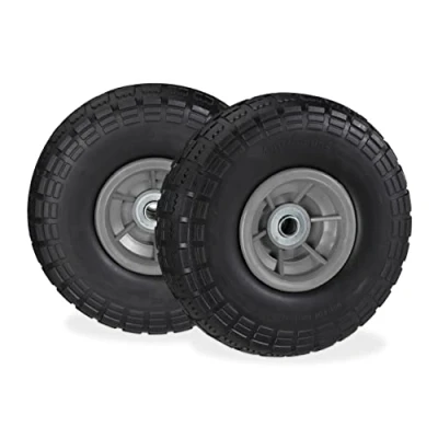 Afbeelding van Relaxdays steekwagenwiel anti lek 4.1/3.5 4 rubberen band reservewiel 2 stuks Zwart grijs