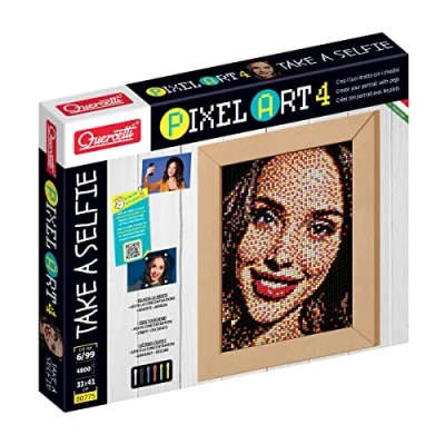 Afbeelding van Quercetti Pixel Art 4 Neem een selfie mozaïekkit verander elke foto in mozaïekkunst met 4800 pinnen 6 kleuren en pegboards, frame om op te hangen weer geven, vanaf jaar
