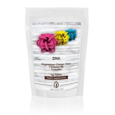Afbeelding van ZMA Magnesium Citraat Zink Vitamine B6 Pyridoxine HCL Complex x60 Tabletten BRITVITS Supplementen