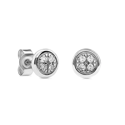 Afbeelding van Miore oorbellen voor dames uit 9 karaat 375 witgoud met 0.03 ct diamant ronde oorknoppenØ 4 mm