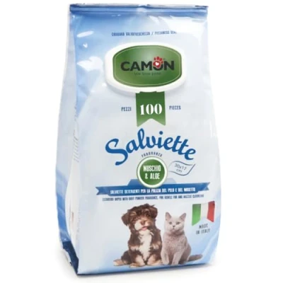Afbeelding van Camon Reinigingsdoekjes voor het reinigen van vacht, geur, muskus en aloë, 30 x 17 cm, 100 stuks honden katten, 1 stuk