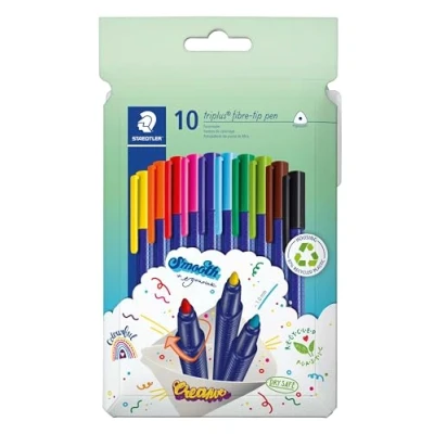 Afbeelding van STAEDTLER Viltstift triplus color, ergonomische driehoekige vorm, stabiele, drukbestendige punt van 1,00 mm, DRY SAFE, PP schacht, dop met luchtkanaal, 10 viltstiften in kartonnen etui, 323 C10