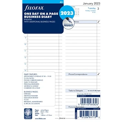 Afbeelding van Filofax A5 werkdag per pagina Engelse afspraken Dagboek 2023