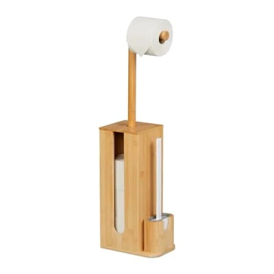 Afbeelding van toiletbutler 72,5 cm wc rolhouder toiletborstel met houder bamboe staand