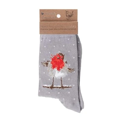 Afbeelding van Wrendale Designs Kerst Sok, Robin Grijs, One size