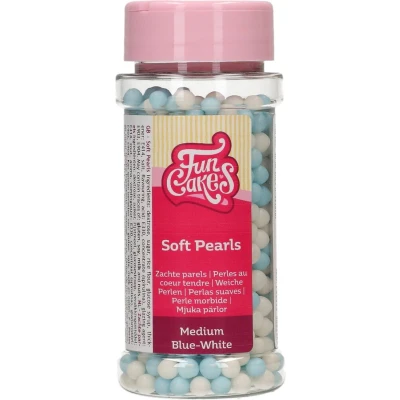 Afbeelding van FunCakes Zachte Parels Medium Blauw/Wit 60g Sprinkles Taartdecoratie