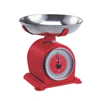 Afbeelding van Ardes AR1PA3M BASCULA Mechanische keukenweegschaal, vintage stijl, met afneembare kom van roestvrij staal, gewicht max. 5 kg, rood, kunststof.