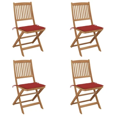 Afbeelding van Tuinstoelen 4 st inklapbaar met kussens massief acaciahout