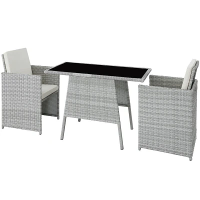 Afbeelding van tectake® wicker zitgroep voor 2 personen, ruimtebesparend buitenmeubilair, fauteuils en 1 tafel, ideale balkonloungeset, tuinmeubelen, terrasmeubilair weerbestendig lichtgrijs poly rattan