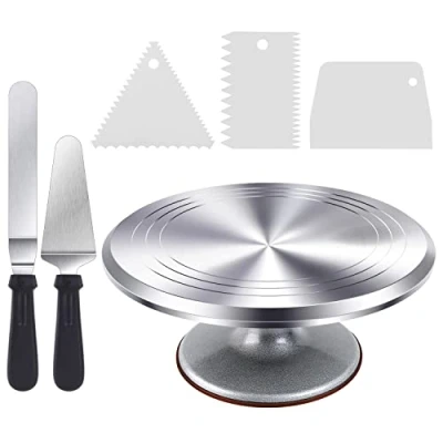Afbeelding van Ohuhu 12 inch Aluminium Legering Revolving Cake Draaitafel, Roterende Draaitafel Stand Met Scrapers, Icing Spatel, Bakbenodigdheden, DIY bakken Gereedschap