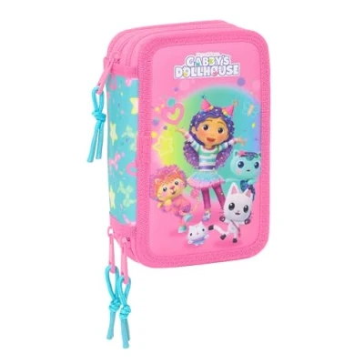 Afbeelding van Driedubbele Pennenzak Gabby&#039;s Dollhouse Confetti Roze Turkoois 12,5 x 19,5 5,5 cm 37 Onderdelen