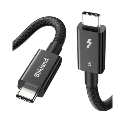 Afbeelding van Silkland Intel gecertificeerde 80Gbps Thunderbolt 5 Kabel 1M Prime Gevlochten, tot 120Gbps met Bandwidth Boost, Dual 8K/6K, 240W Snelladen, Compatibel 4/3, USB4, MacBook M4 Pro, SSD