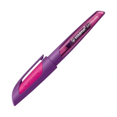 Afbeelding van Schoolvulpen met L punt voor linkshandigen STABILO EASYbuddy in lila/magenta schrijfkleur blauw (uitwisbaar) los exemplaar inclusief inktpatroon