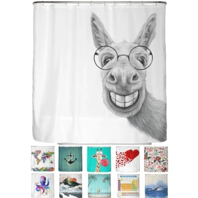 Afbeelding van arteneur® Anti schimmel douchegordijn, 180 x cm, gerecycled, Oeko Tex standaard 100, verzwaarde zoom, ondoorzichtig, waterdicht, wasbaar, 12 ringen en e book (Nederlands niet gegarandeerd), ezel