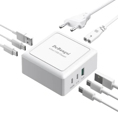 Afbeelding van Meervoudige USB C oplader, 50 W, 6 poorten, laadstation, netstekker, desktoplader met en A, snellader, stekker voor iPhone 15, 14, 13, 12, 11, iPad, Pixel, Samsung Galaxy, oplader