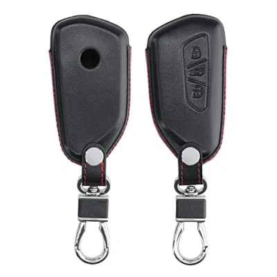 Afbeelding van kwmobile autosleutelhoes geschikt voor VW Golf 8 3 knops autosleutel Hoesje in zwart / rood Leren hoes