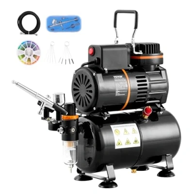 Afbeelding van VEVOR airbrush set, dual fan luchttank compressorsysteemset met 3,5 l luchtopslagtank, set 0,3 mm tip airbrush, houder, kleurenmengwiel, reinigingsborstelset, Art Nail Cookie