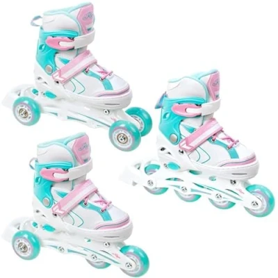 Afbeelding van 3in1 Inline Skates Inliner/Triskates/Roller Raven Lia verstelbaar met LED licht wiel (27 30 (16,5 18,5cm))