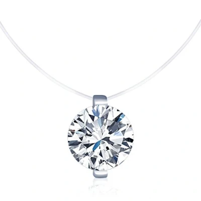 Afbeelding van Belons 925 Sterling Zilver 8mm Cubic Zirconia Dames Meisjes Solitaire Hanger Ketting Onzichtbare Nylon Choker, 45 cm