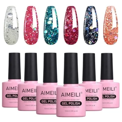 Afbeelding van AIMEILI Semi permanente nagellak, glitter, 6 kleuren, 10 ml, set gel, UV, LED, soak off, manicure, van