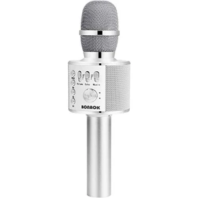 Afbeelding van BONAOK Draadloze Bluetooth Karaoke Microfoon, 3 in 1 Draagbare Handbediend Microfoon Kind, Verjaardagscadeau Huis feest Apparatuur voor iPhone, Android, PC(Zilver)