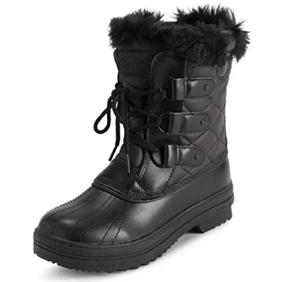Afbeelding van Polar dames halfgevulde thermische duurzame rubberen zool waterdichte wintersneeuw namaakbontlaarzen zwart leer mono UK6 / EU39 YC0636