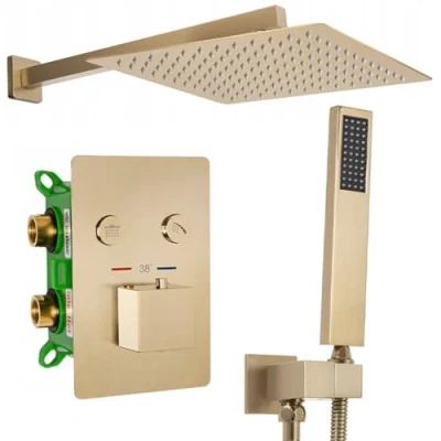 Afbeelding van REA Fenix Davis Thermostatische Douchekraan Inbouw Regendouche 30 cm Geborsteld Goud