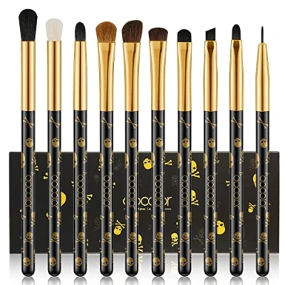 Afbeelding van Docolor Oogschaduwkwastenset, 10 delige make upkwastenset, Goth, doodskop print, eyeliner, wenkbrauwkwast