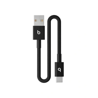 Afbeelding van Beats kabel Korte voor USB A naar C geweven, snelladen, stevig ontwerp dat niet in de knoop raakt, compatibele oplader Apple en Android apparaten met (20 cm) zinderend zwart