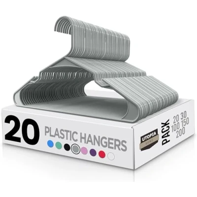 Afbeelding van Utopia Home Kleerhangers van kunststof, ruimtebesparend, duurzaam, met schoudergroeven, 20 stuks, grijs
