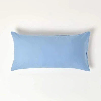Afbeelding van HOMESCAPES Set van 2 percal kussenslopen, 40 x 80 cm, blauw, kussensloop met ritssluiting, 100% Egyptisch katoen, draaddichtheid 200
