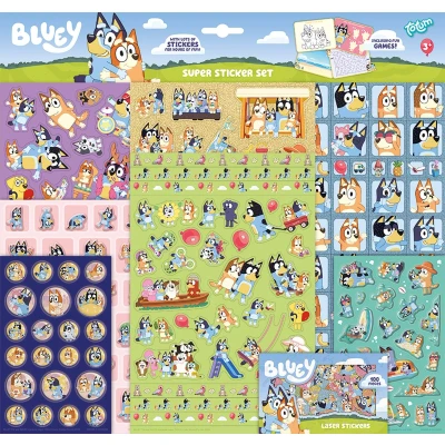 Afbeelding van Bluey stickers Totum XL super sticker set 7 stickervellen incl. metallic en 3D puffy 38 x 36 cm