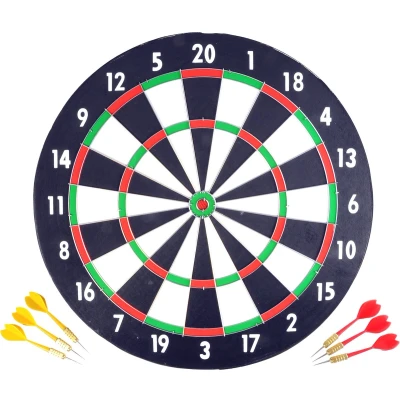 Afbeelding van Dubbelzijdig Papieren Dartbord met 6 Dartpijlen