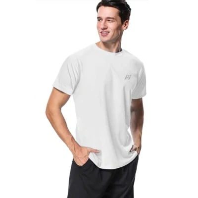 Afbeelding van MeetHoo Rash Guard UV T shirt voor heren, UPF 50+ Top zonbescherming met korte mouwen surfen, hardlopen, zwemmen, Wit, XL