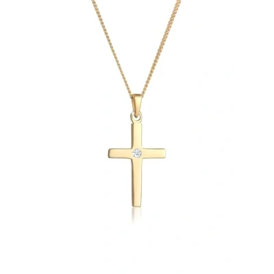 Afbeelding van Elli PREMIUM Dames Halsketting Kruis Hanger Eenvoudig met Diamant (0,02 ct.) in 585 Geel Goud