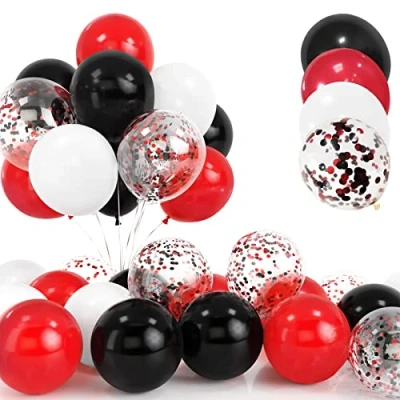 Afbeelding van 30 Stuks Rode en Zwarte Ballonnen, 12 inch Confetti Ballonnen Witte Helium Latex met lint voor Verjaardagsfeestjes Kinderfeestjes Baby Shower