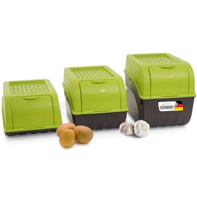 Afbeelding van Novaliv Set aardappelopbergdozen, 3,5 l + 5 9 l, aardappeldozen, groentedozen stapelbare uiendozen, fruitcontainer, aardappelkisten, vershouddozen, groen