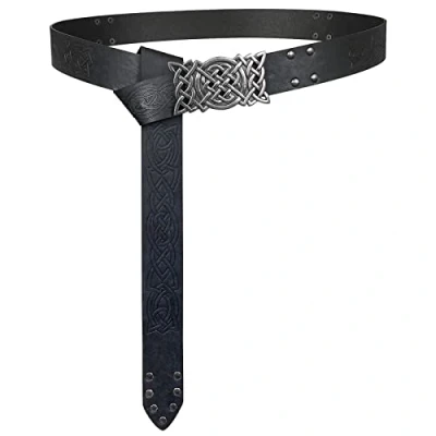 Afbeelding van HiiFeuer Viking Reliëf Gesp Riem, Nordic Kunstleer Ridder Riem,Retro Middeleeuwse Krijger Riem Voor LARP Cosplay Halloween(Zwart A)